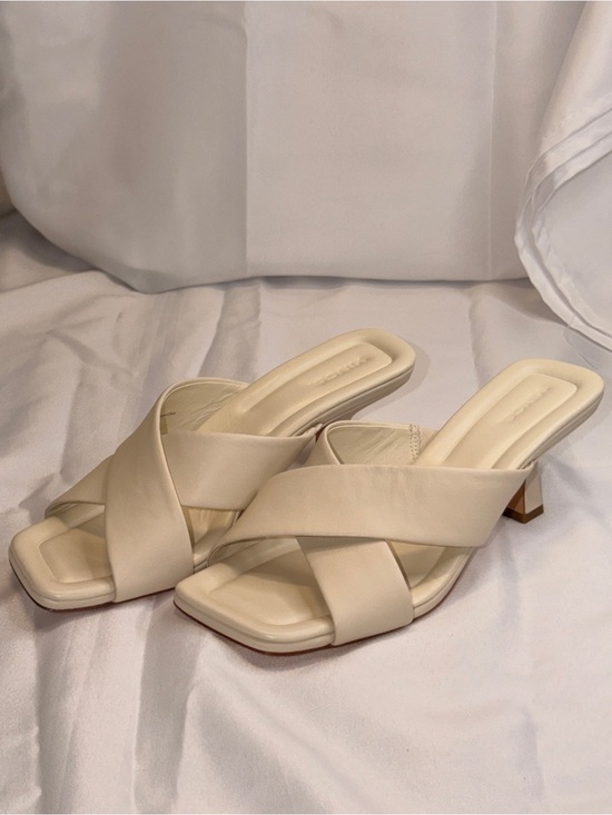 Vince Shoes - Vince Cream Cross-Strap Low Block Heel Mules